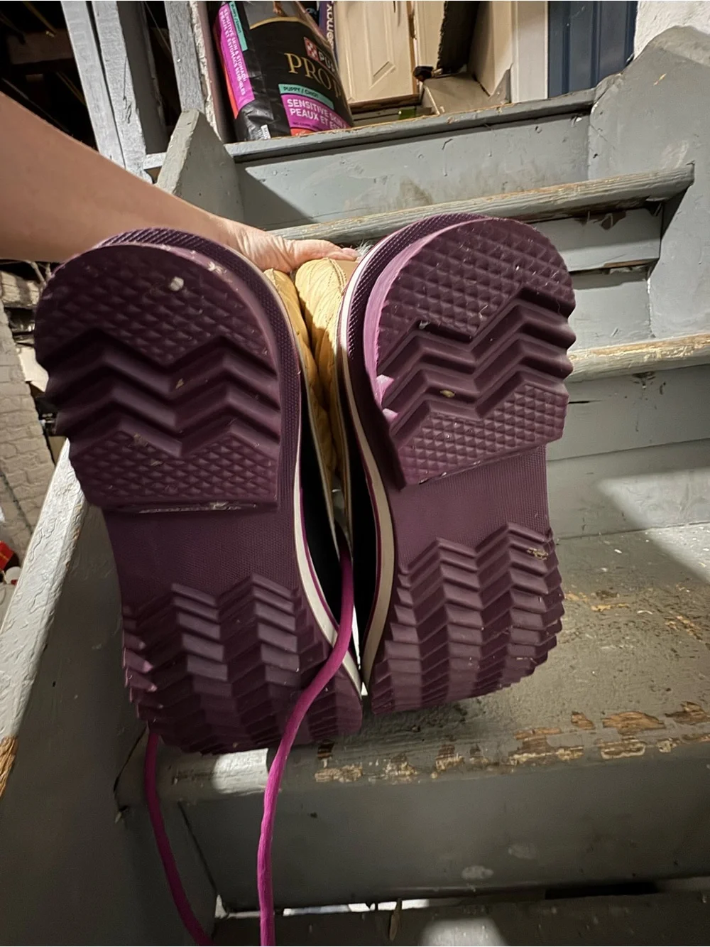 Sorel Kids Tan Quilted Winter Boots with Purple Accents - Picture 4 of 4